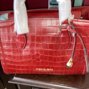 Michael Kors Red Croc-Embossed Zoe Women's Bag NWT